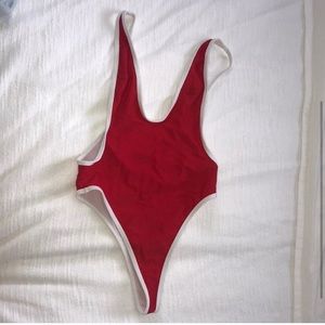 Red Chooks thong one Piece bathing suit